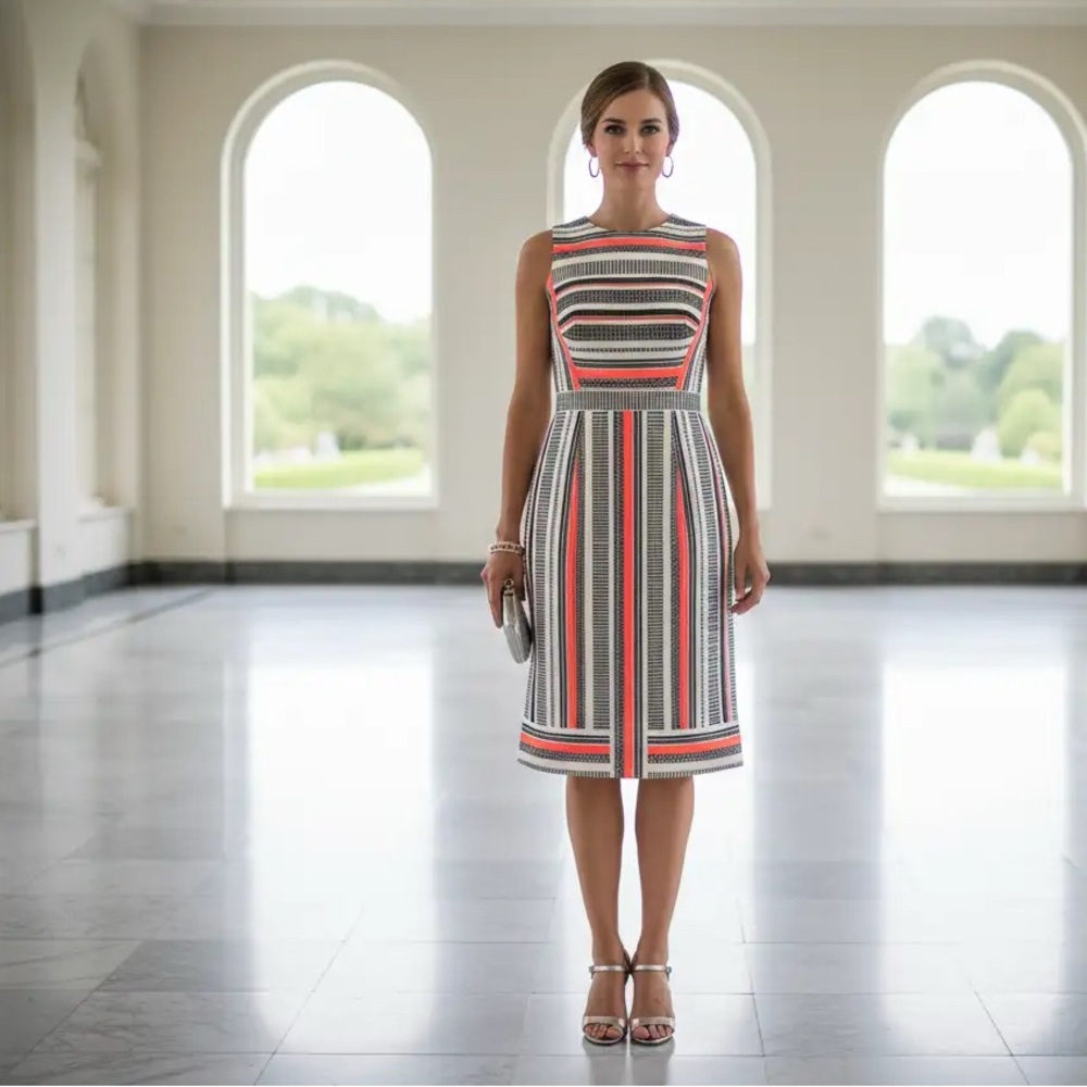 Kate Spade Sleeveless Dress with Black, White, and Red Stripes